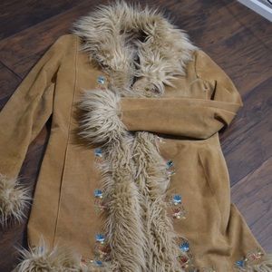 leather fur trim coat